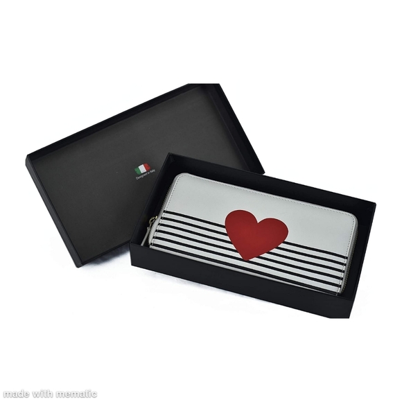 Italian Design: Genuine Leather Valentine's Day Hearts and Stripes Lovers Wallet - Picture 4 of 4
